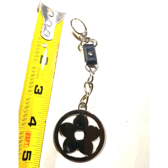 Flower Keychain Black Silver Tone Long Clip - Picture 3 of 6